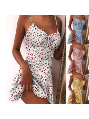  Boho Womens Floral Strapy Bodycon Sling Dress Lady Holiday Casual  Mini Sundres