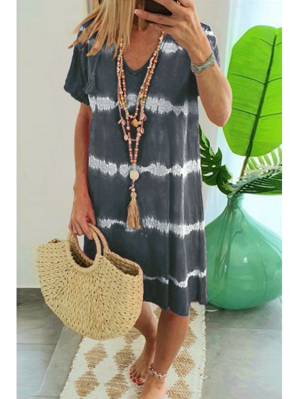 Plus Size Womens Summer V-Neck Midi Dress Ladies Beach Casual Loose Boho Dresses