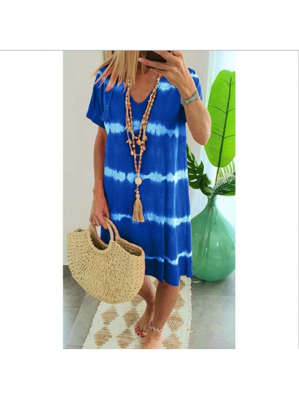 Plus Size Womens Summer V-Neck Midi Dress Ladies Beach Casual Loose Boho Dresses