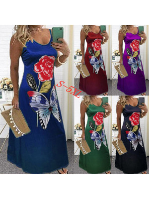 Boho Womens Floral Long Maxi Dress Lady V Neck Summer Holiday Sundress Plus Size