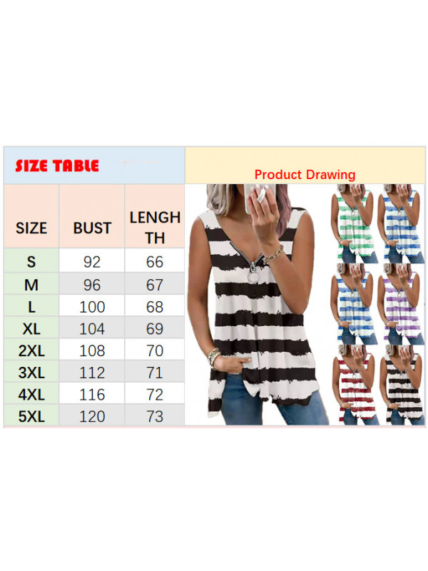 Plus Size Womens Sleeveless Tank Vest T-Shirt Ladies Zipper V-Neck Tops Blouse