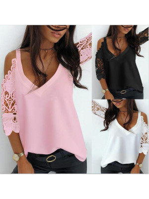 Plus Size Women Summer Short Sleeve T Shirt Ladies Blouse Lace Pullover Tops Tee