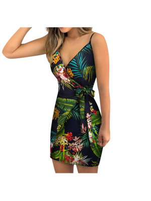 Womens Flower Strapy Cami Vest Bodycon Ladies Sling Mini Dress Party Night Club