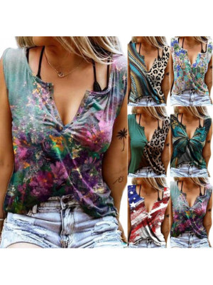 Womens Sleeveless Loose Tank Tops Blouse Ladies Buttons Summer Vest T Shirts