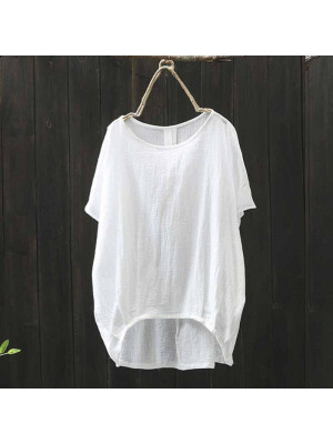 Womens Cotton Linen Tops Ladies Print Casual T-Shirt Summer Holiday Blouse Tee