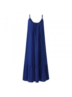 Womens Sleeveless Solid Sling Vest Dress Lady Summer Beach Ruffle Boho Sundress