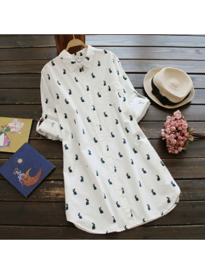 Womens Long Sleeve T-shirt Rabbit Print Tops Ladies Loose Casual Blouse Pullover