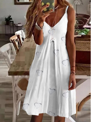 Womens Summer Beach Boho Sundress Ladies Printed V Neck Camisole Dress Plus Size