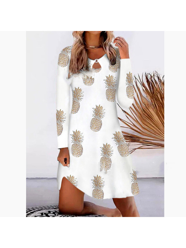 Womens Printed Long Sleeve Midi Dress Ladies Pullover Party Club Casual Top