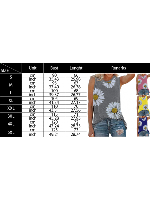 Women Daisy Print Vest Sleeveless Tops Blouse Tank  Summer Baggy Tee T-Shirt