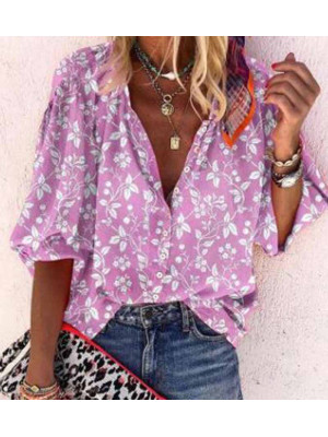 Ladies Floral Casual Baggy Tops Women Sexy Boho V Neck Blouse Shirt Baggy Tees
