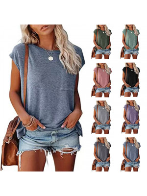 Fashion Women T-Shirt Summer Pocket Blouse Ladies Short Sleeve Tops Casual Tee