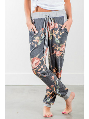Women Pockets Floral Trousers Casual Bottoms Pants Jogging Yoga Gym Sweatpants