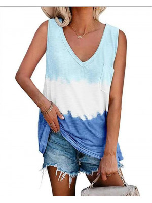 Womens V Neck Vest  Tops Sleeveless Tank Summer Casual Beach T-Shirt Tee Tie Dye