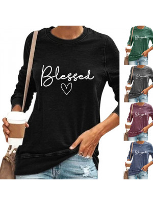 Womens Letter Print Jumper Long Sleeve T-Shirt Ladies Pullover Blouse Loose Tops