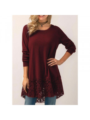 Womens Casual Lace Hooded Long Sleeve Pullover Tops Blouse Tunic T Shirt Hoodie