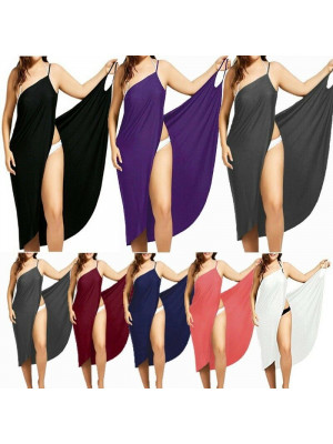 Womens Plain Sleeveless Mini Dresses Vest Tops Summer Splicing Beach Sundress