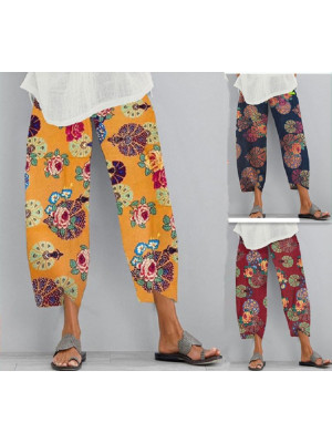 Plus Size Womens Cotton Linen Baggy Harem Trousers Ladies Casual Pocket Pants