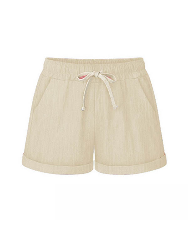 Womens Cotton Linen Drawstring Ladies Pocket Loose Elastic Waist Shorts Pants