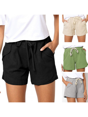 Women Summer Shorts Ladies Elastic Waist Casual Drawstring Beach Short Hot Pants