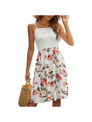 Summer Womens Floral Dress Sling Dresses Splicing Ladies Holiday Beach Sundress