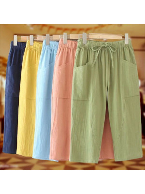 UK Womens Casual Pants Elastic Waist  Holiday Ladies Loose 3/4 Trousers Bottoms