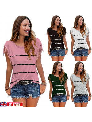 Womens Summer Blouse Stripe Loose Short Sleeve T-Shirts Casual Ladies Tops
