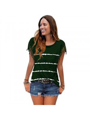 Womens Summer Blouse Stripe Loose Short Sleeve T-Shirts Casual Ladies Tops