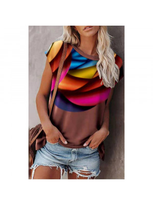 UK Womens Casual Print Short Sleeve Vest Tops Ladies Summer Blouse Shirts Size