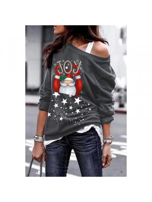 Womens Ladies Christmas Blouse Print Tops Long Sleeve Pullover T-shirt Plus Size