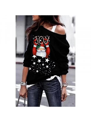 Womens Ladies Christmas Blouse Print Tops Long Sleeve Pullover T-shirt Plus Size