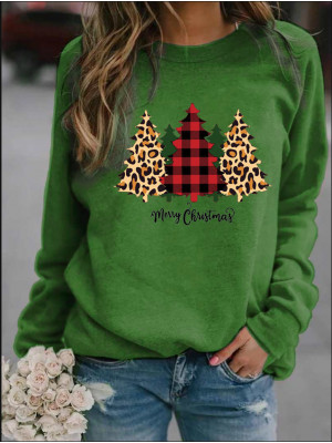Womens Long Sleeve Tops Sweatshirt Ladies Casual Christmas Tree Blouse T-shirt