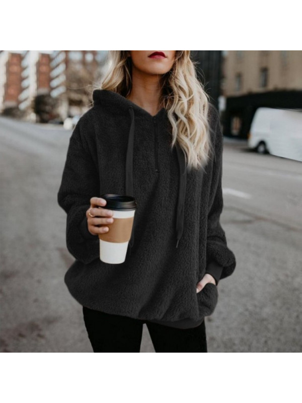 Women Hooded Pullover Jumper Fluffy Fleece Coat Winter Warm Sweater Tops