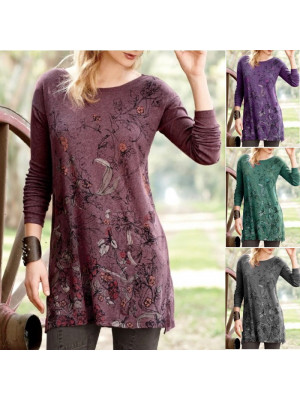 Womens Floral Long Sleeve T-Shirt Tunic Tops Ladies Blouse Casual Tee Plus Size