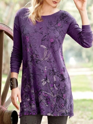 Womens Floral Long Sleeve T-Shirt Tunic Tops Ladies Blouse Casual Tee Plus Size