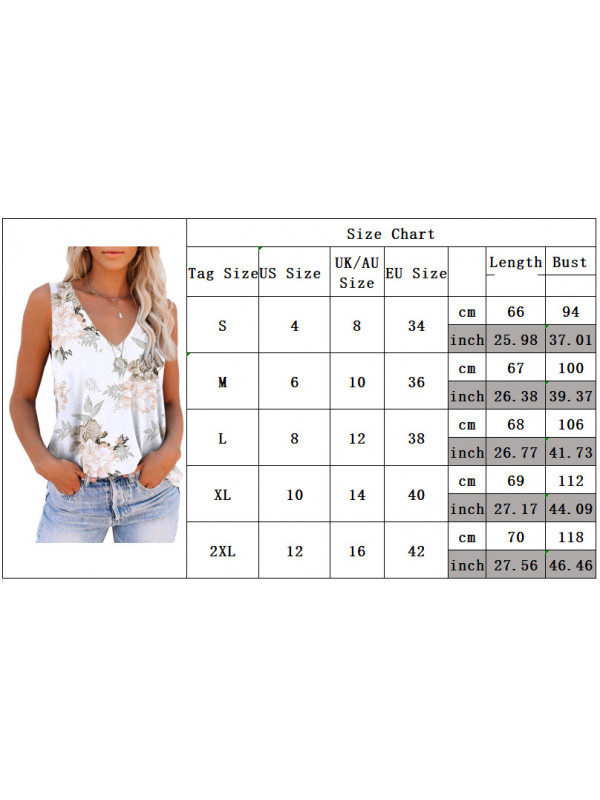 Womens Sleeveless Summer Print Retro V-Neck Loose Casual Tank Ladies Vest Tops