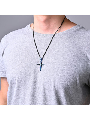 Women Chain Necklace Stripes Cross Stainless Steel Pendant Crucifix Jesus