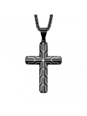 Women Chain Necklace Stripes Cross Stainless Steel Pendant Crucifix Jesus