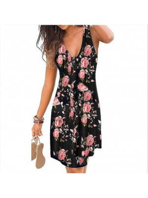 UK Womens Boho Flower Print V Neck Midi Dress Ladies Sleeveless Summer Dresses 