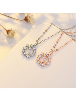 New Rose Gold Women's Leaves Pendant Necklace Crystal Jewellery Gift Rhinestone