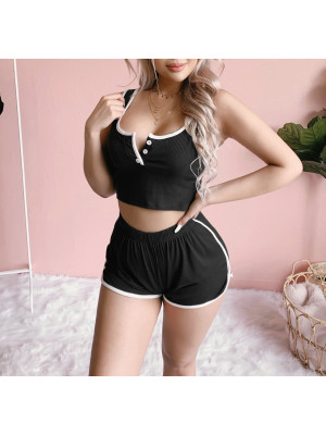 Womens Sexy Gym Yoga Lounge Wear Set Casual Two Piece Tracksuit Slim Shorts Vest