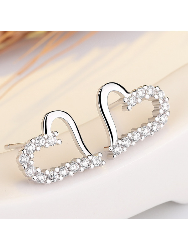 Stunning Crystal Heart Stud Earrings 925 Sterling Silver Ladies Girls Gift UK