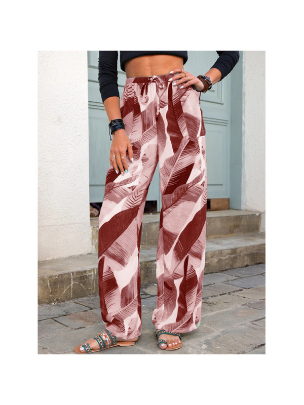 Womens Ladies Floral Print Casual Trousers Summer Loose Wide Leg Pants Plus Size