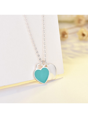 Overlap Elegant Lovely Silver Love Heart Cute Necklace Multicolor Present Gift