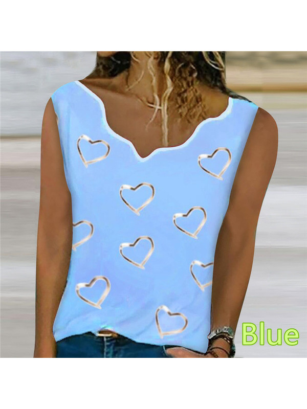 Womens Heart Print T Shirt Blouse Ladies Summer V Neck Basic Tee Tops Plus Size