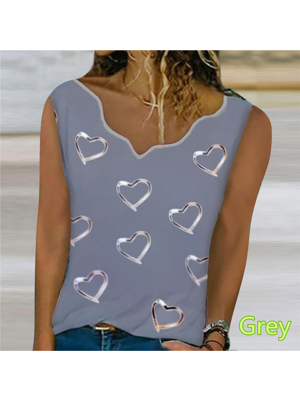 Womens Heart Print T Shirt Blouse Ladies Summer V Neck Basic Tee Tops Plus Size