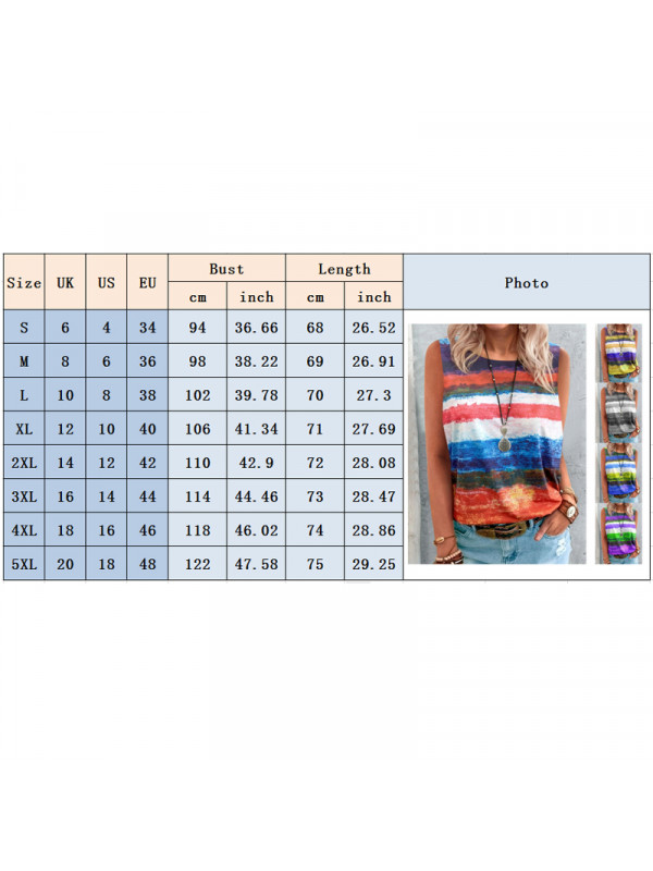 Womens Summer Stripe Vest Blouse Gradient Tie dye T-Shirt Casual Sleeveless Tops