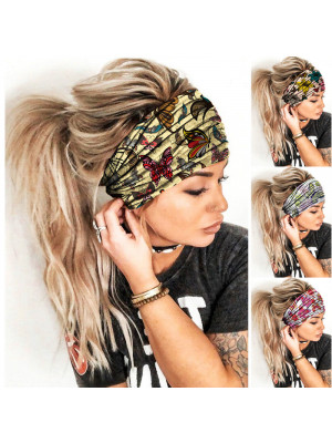 Nonslip Comfortable Women Sweatband Elastic Yoga Hairband Bandana Sports Headband Running  Butterfly Print Hair Band