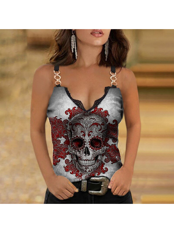 Womens Summer Flowers Print Camisole T-Shirt Blouse Lace Tops Ladies Sleeveless