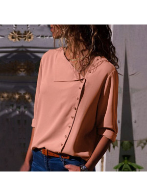 Plus Size Women V Neck Long Sleeve Shirt Blouse Ladies Summer T-shirt Tops Tee